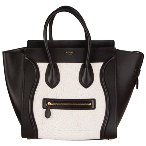 celine black and white mini luggage|Mini Luggage bag in natural calfskin .